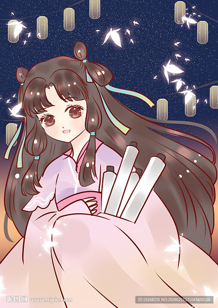 古风少女持扇夜色中