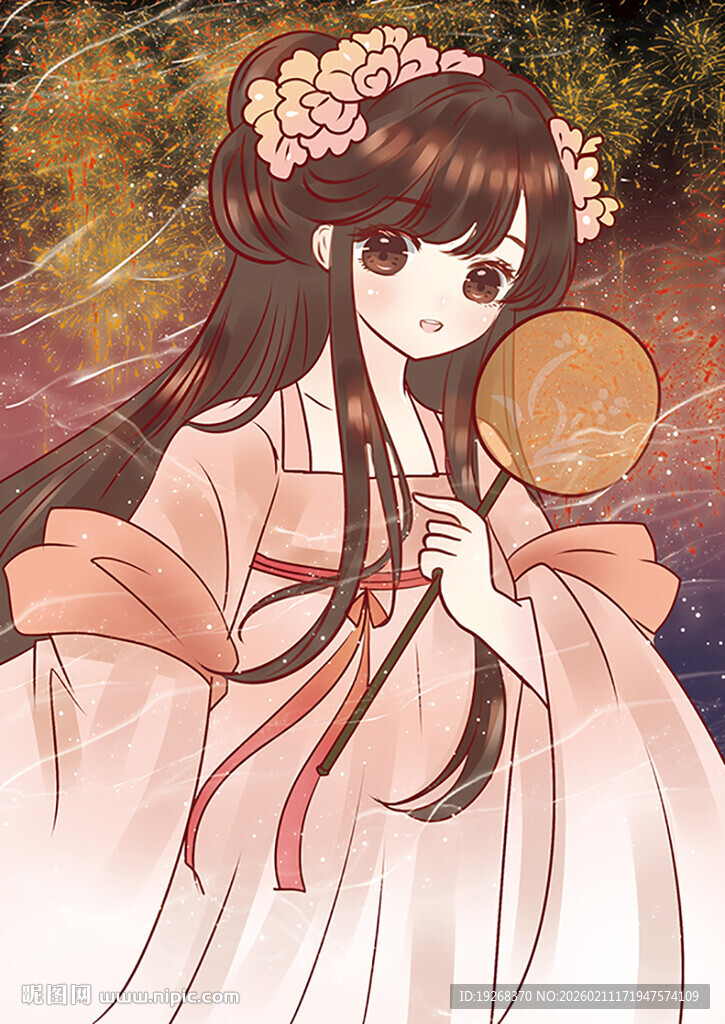 古风少女持扇展温婉气质