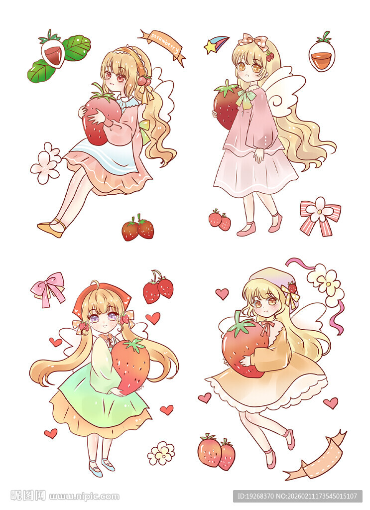 可爱草莓少女插画素材