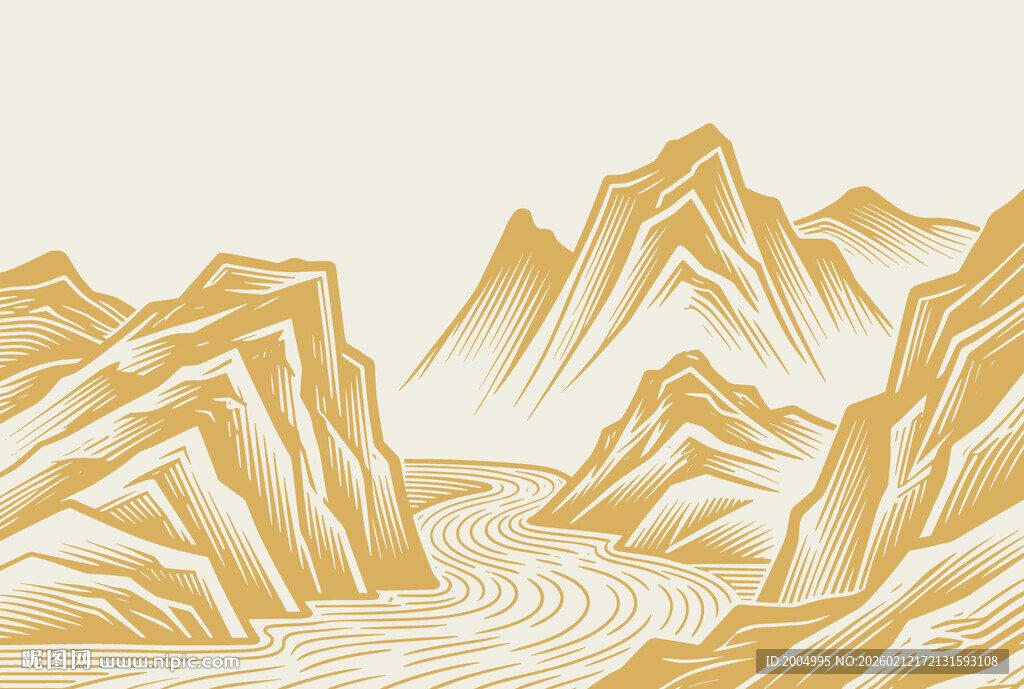 意境线条山水画