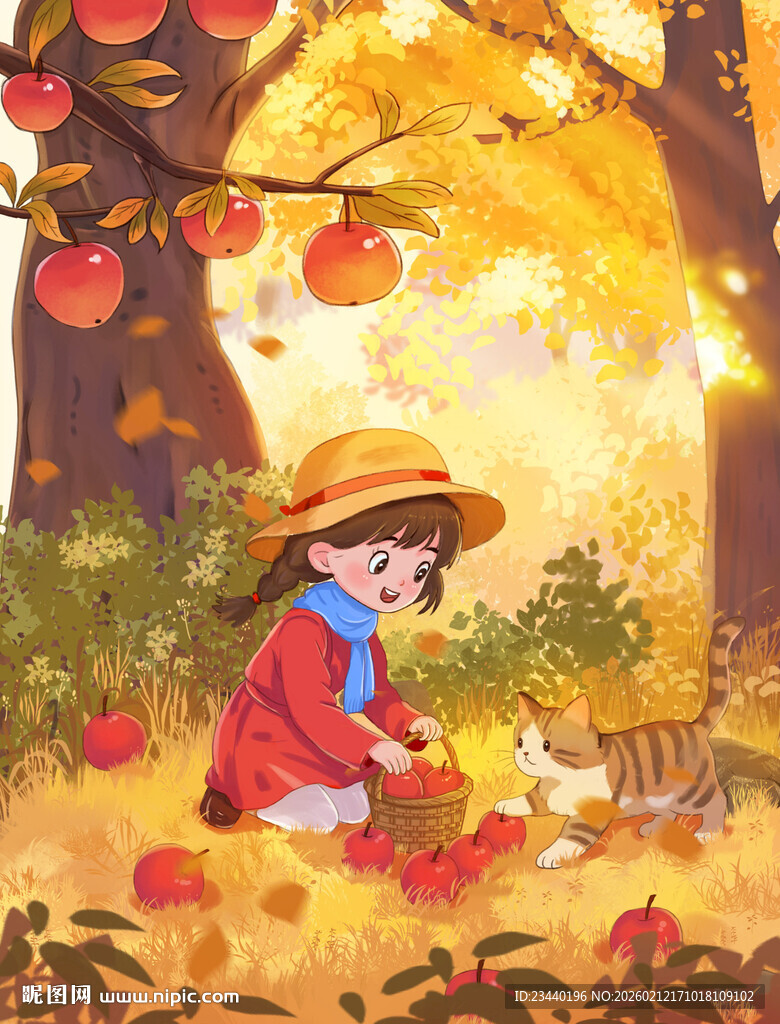 秋日女孩与猫咪的温馨时光