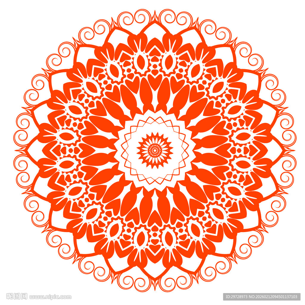 圆形红色花纹图案