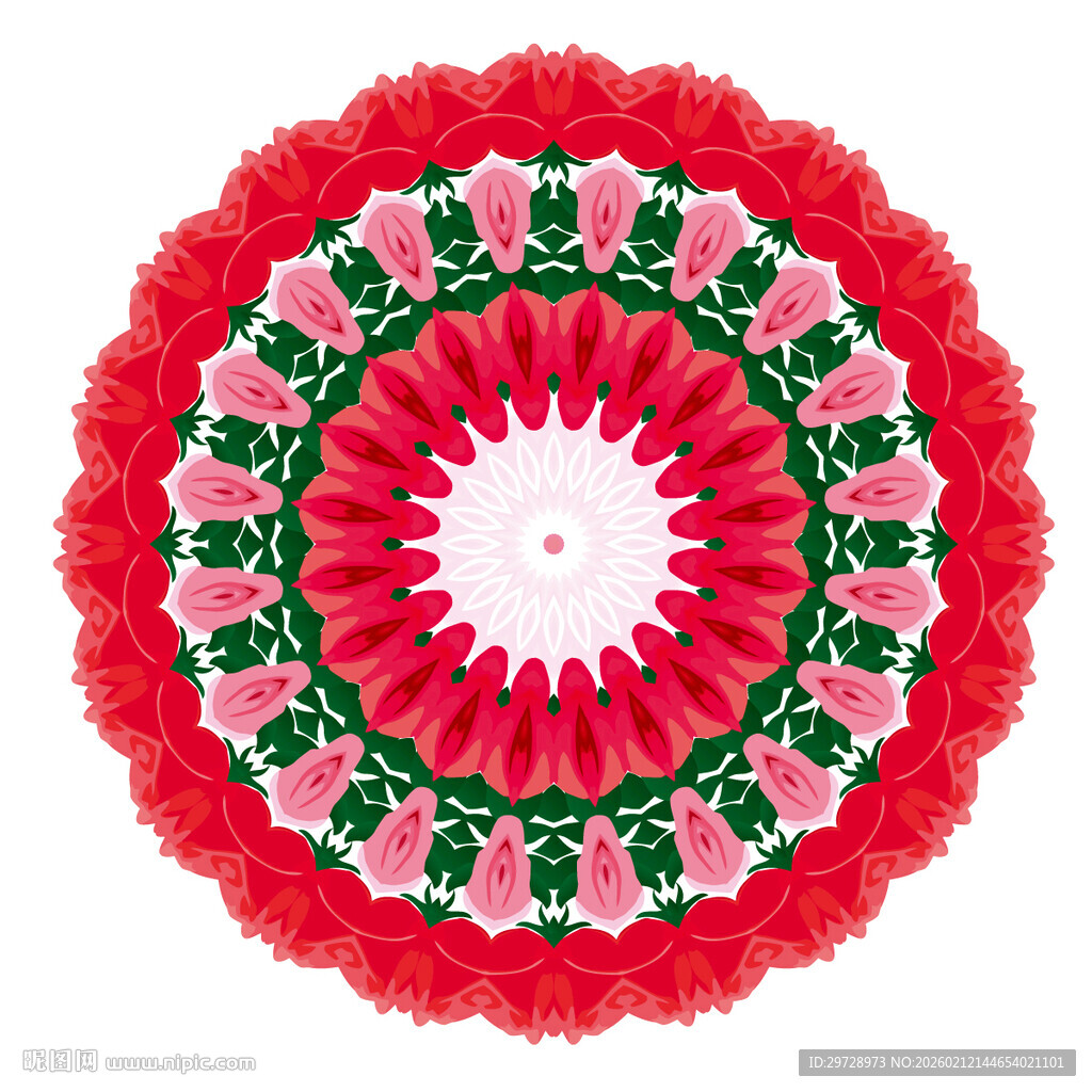 红色花卉曼陀罗图案