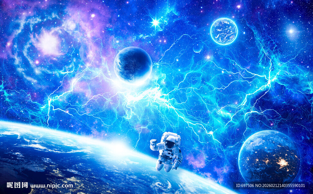 银河闪电外太空星球宇宙星空背景