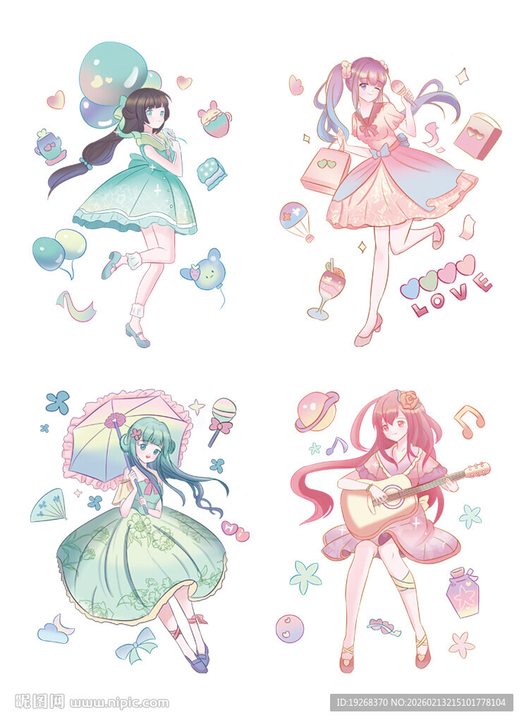 梦幻可爱动漫少女插画