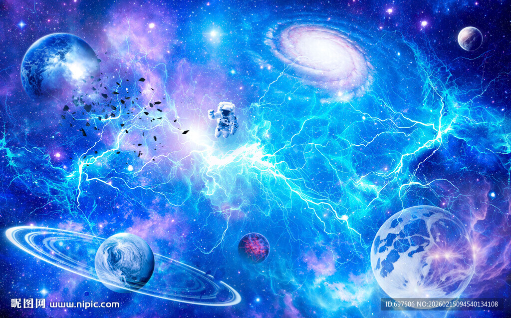 梦幻闪电星球外太空宇宙星空背景