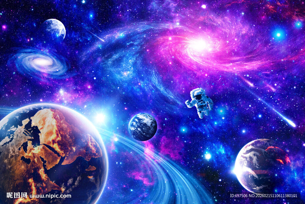 梦幻宇宙漩涡太空宇航员星球背景
