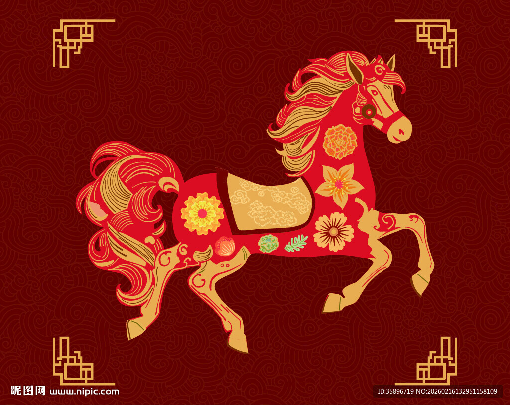 喜庆红马贺岁图案