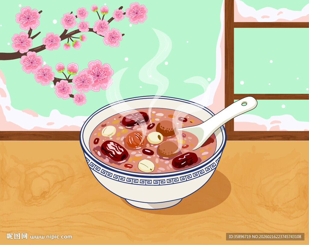 春节年俗插画腊月初八腊八节腊八