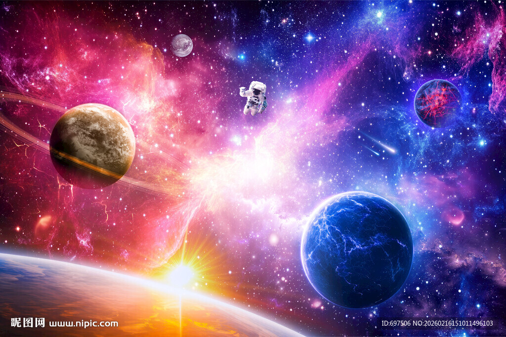 浩瀚星空宇宙星球太空宇航员背景