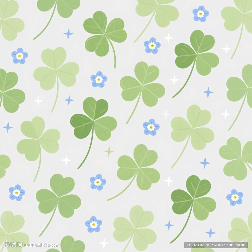 清新三叶草花卉背景图案