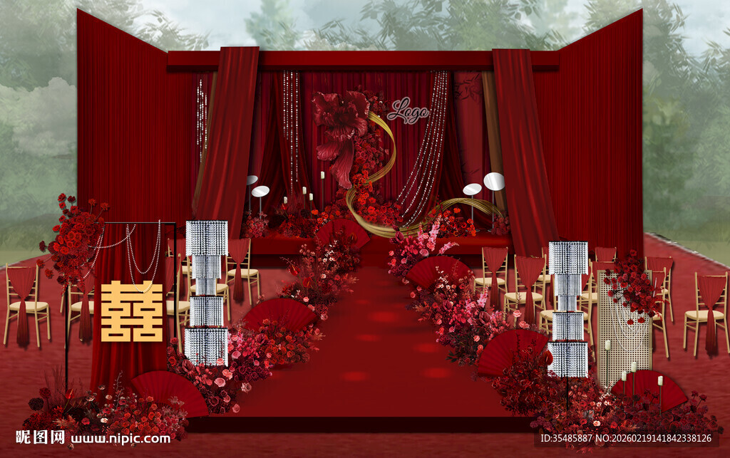 红色布幔婚礼素材设计