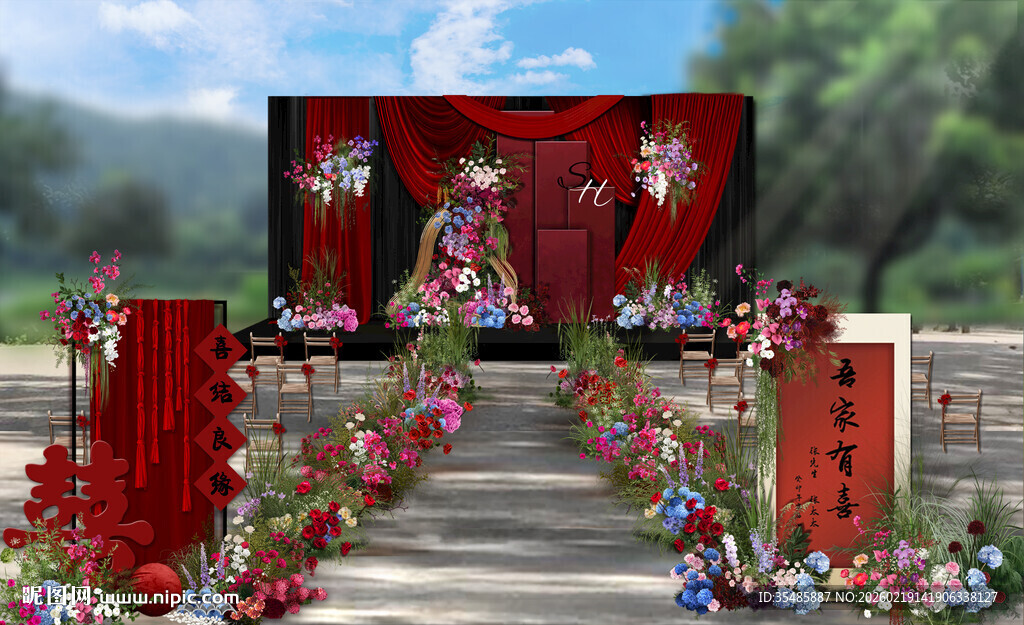 新中式红色布幔婚礼