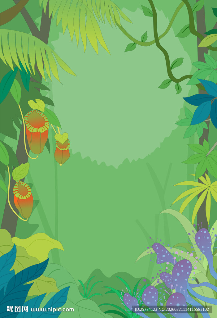 树林森林植物春季夏季卡通边框