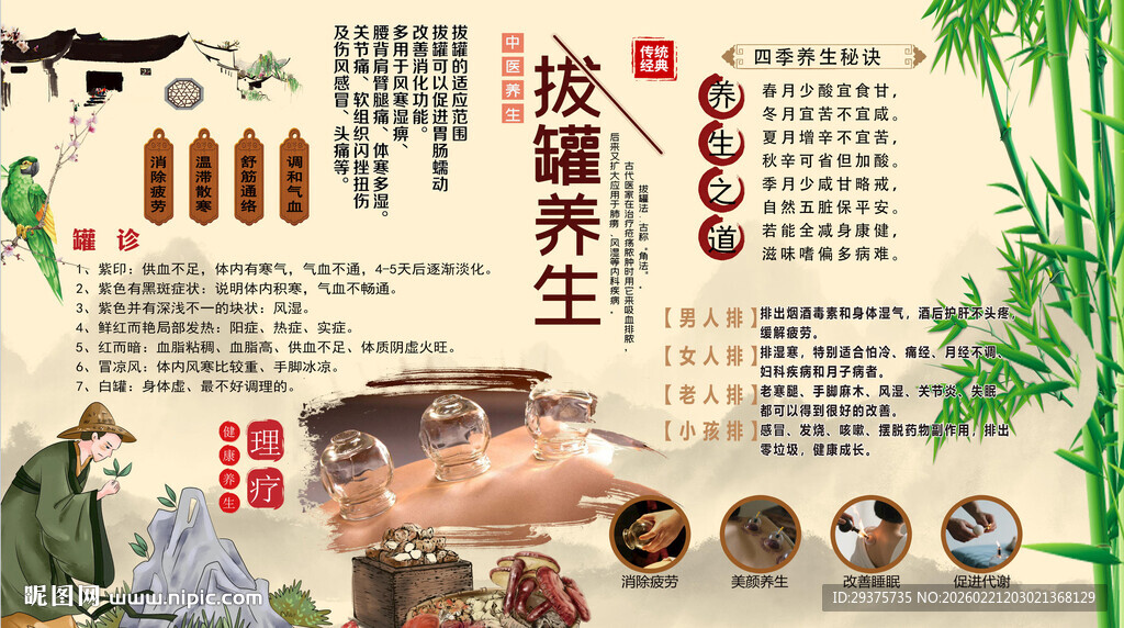 拔罐养生背景墙