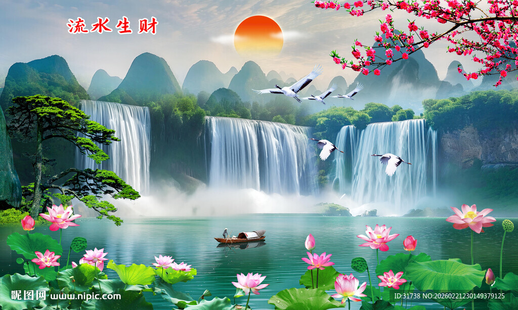 流水生财山水画