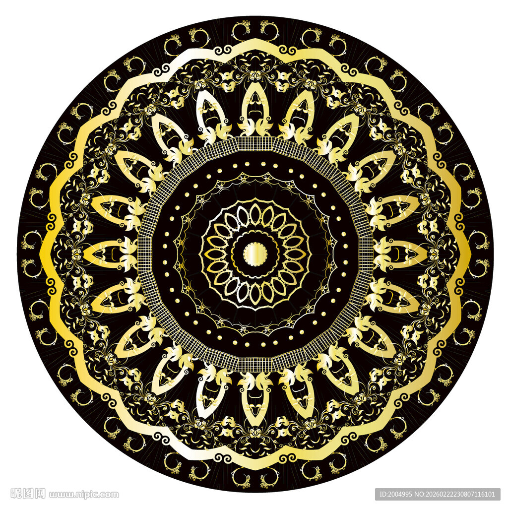 圆形黑金高档轻奢花纹图案
