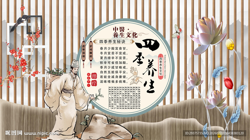 四季养生背景墙