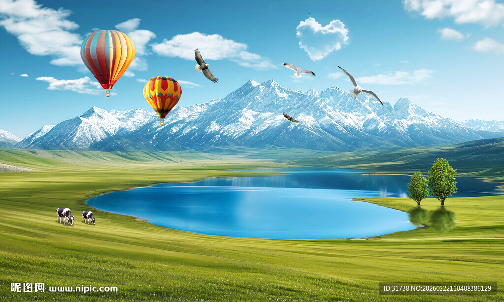 蓝天白云雪山大草原