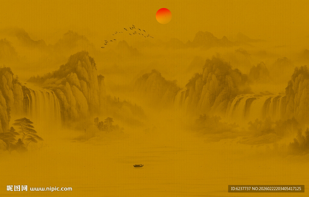 古风背景山水画壁画