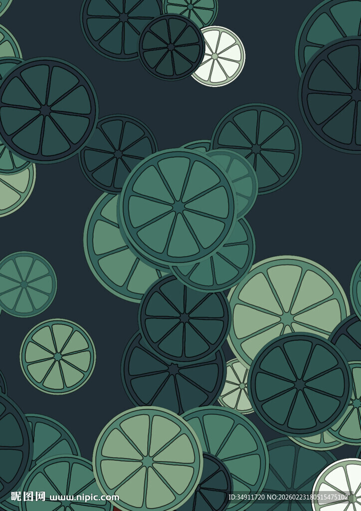 深绿浅绿柠檬片圆形图案背景