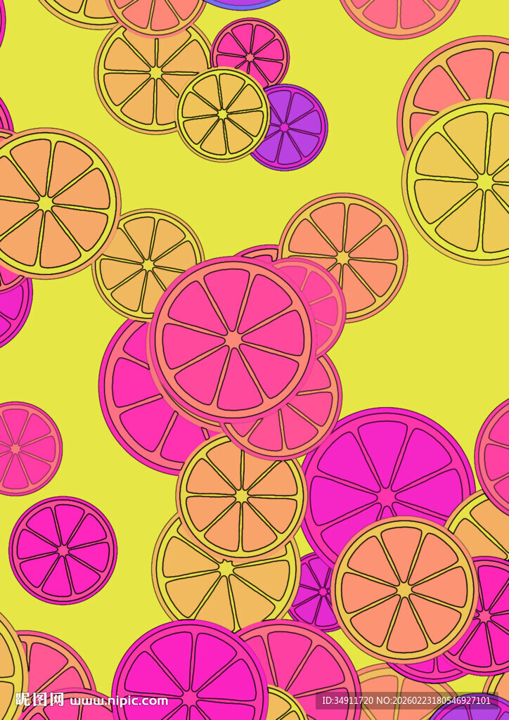 多彩柠檬切片图案背景