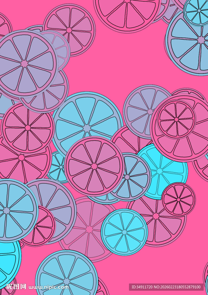 粉色背景多彩柠檬片图案