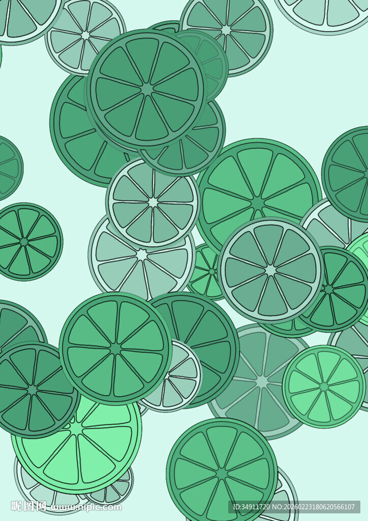 清新绿色柠檬片图案背景