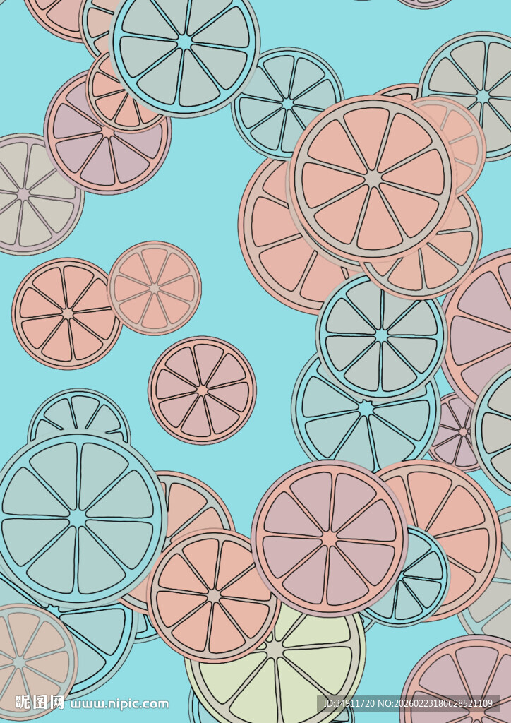 多彩柠檬片圆形图案背景