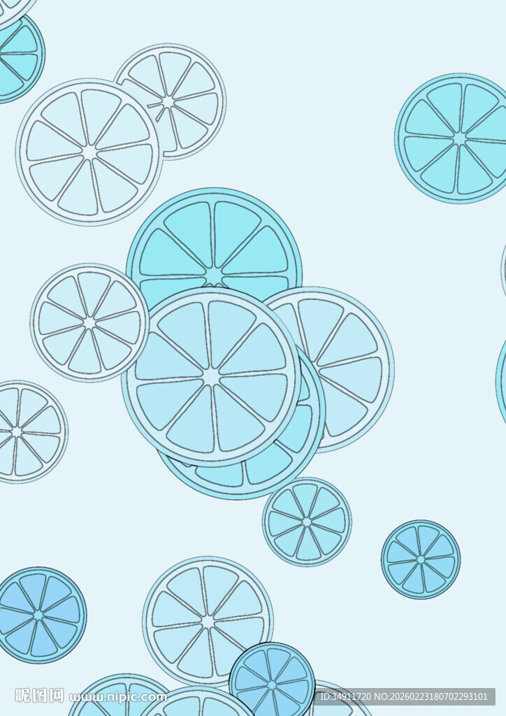 浅蓝色柠檬片图案装饰背景