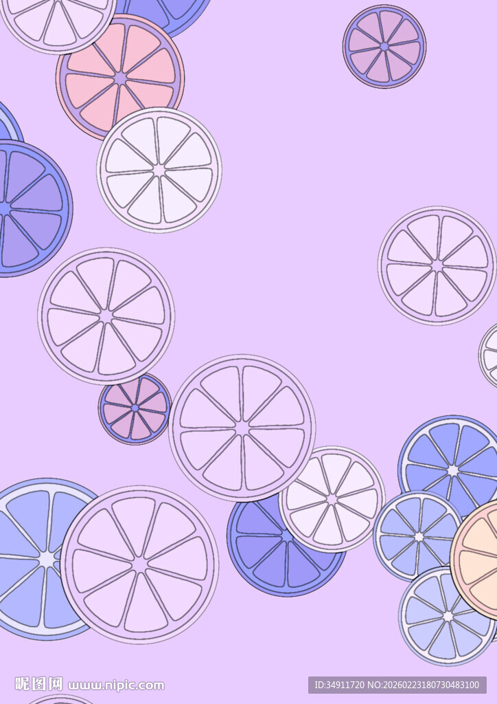 梦幻多彩柠檬片圆形图案背景