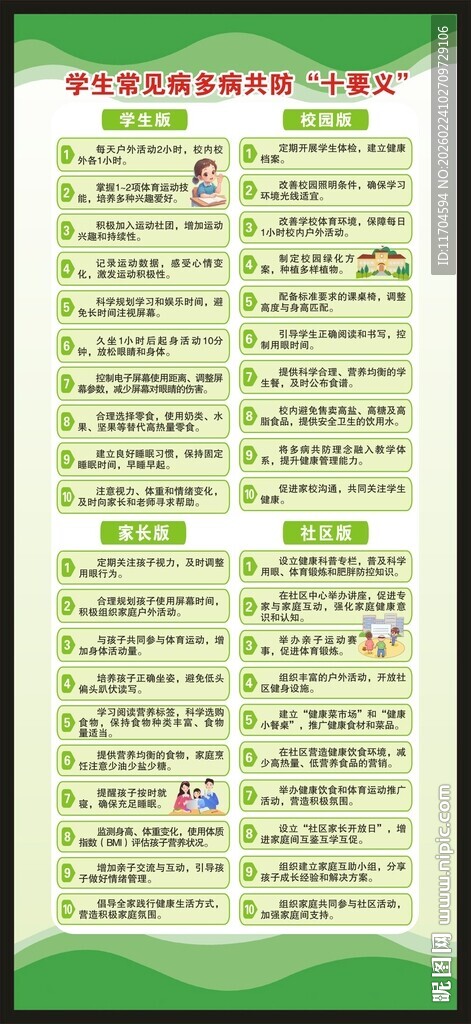 学生常见病多病共防十要义展架