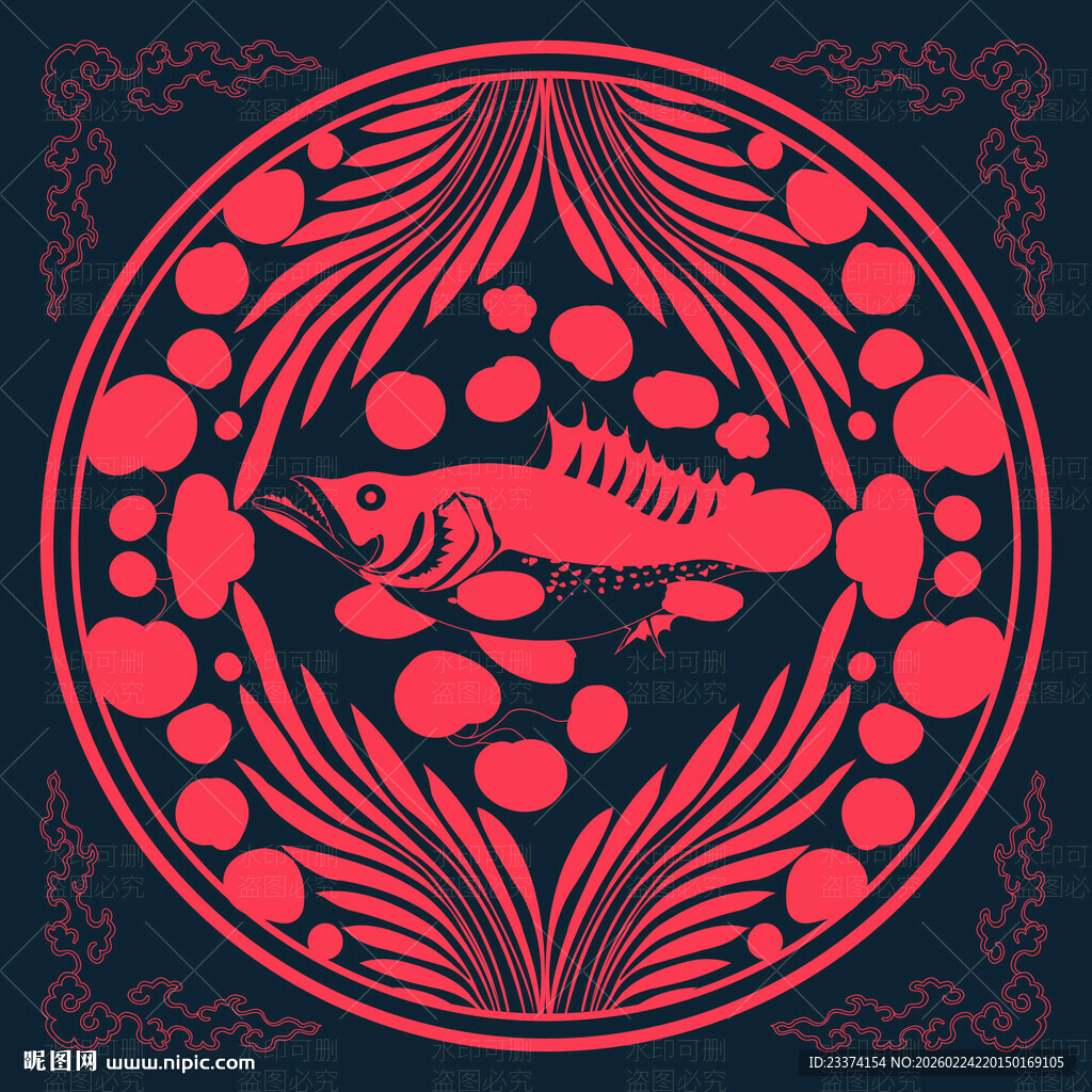 中式传统鱼纹圆形图案