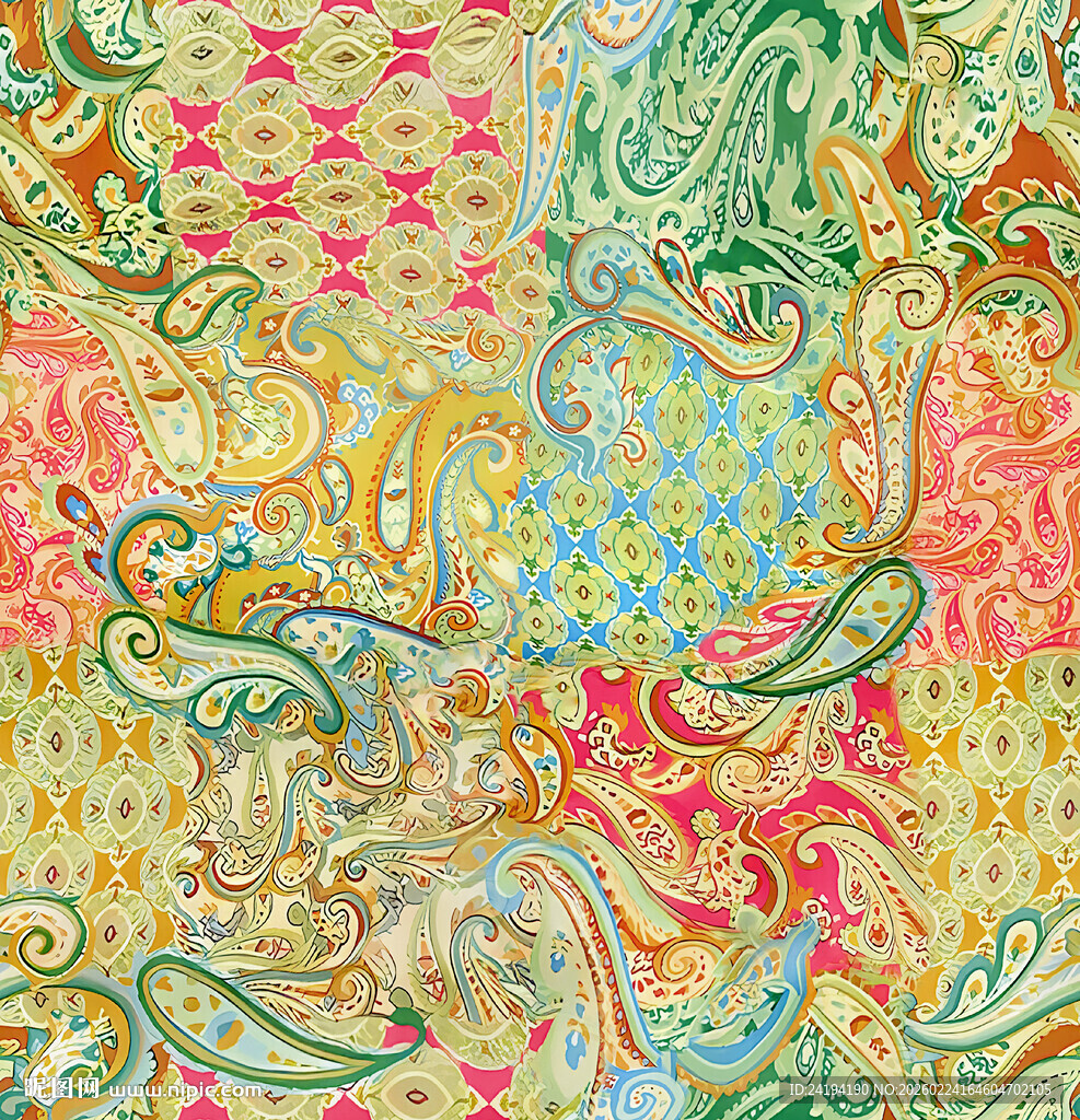多彩复古风佩斯利花纹图案
