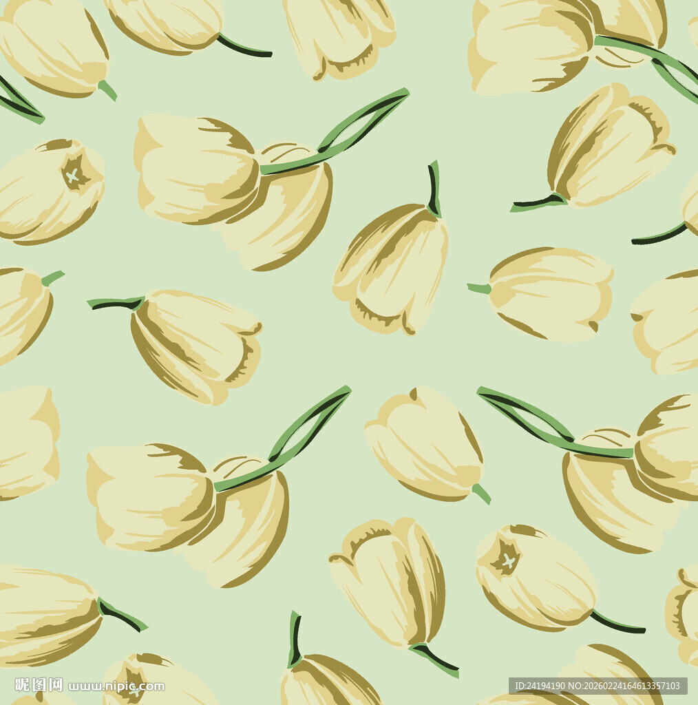 淡黄花叶无缝图案背景