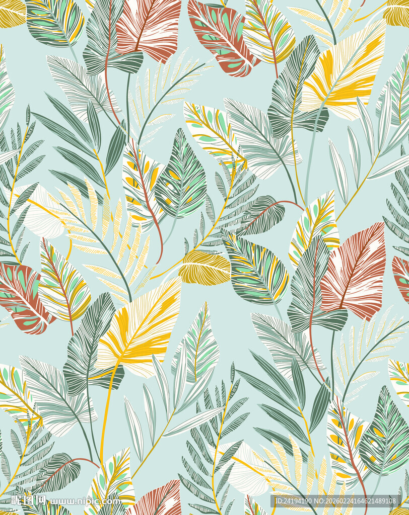 热带植物花卉无缝图案