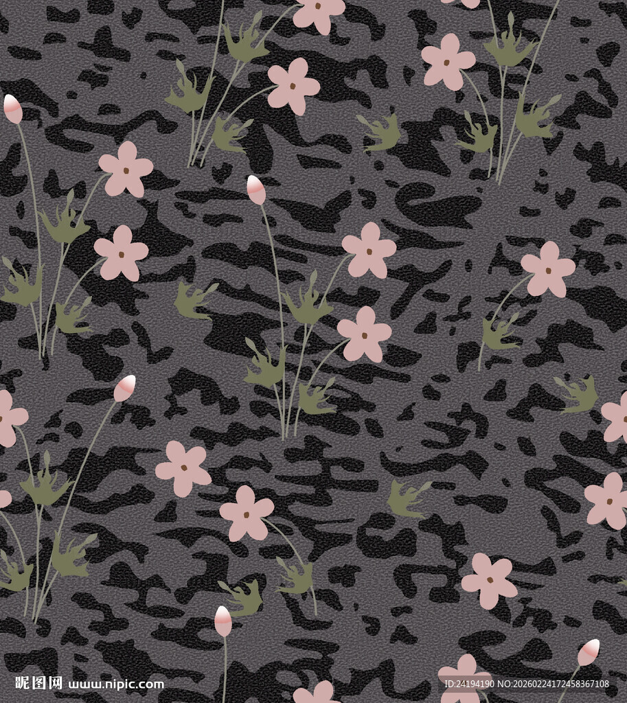 黑色底粉色小花图案纹理