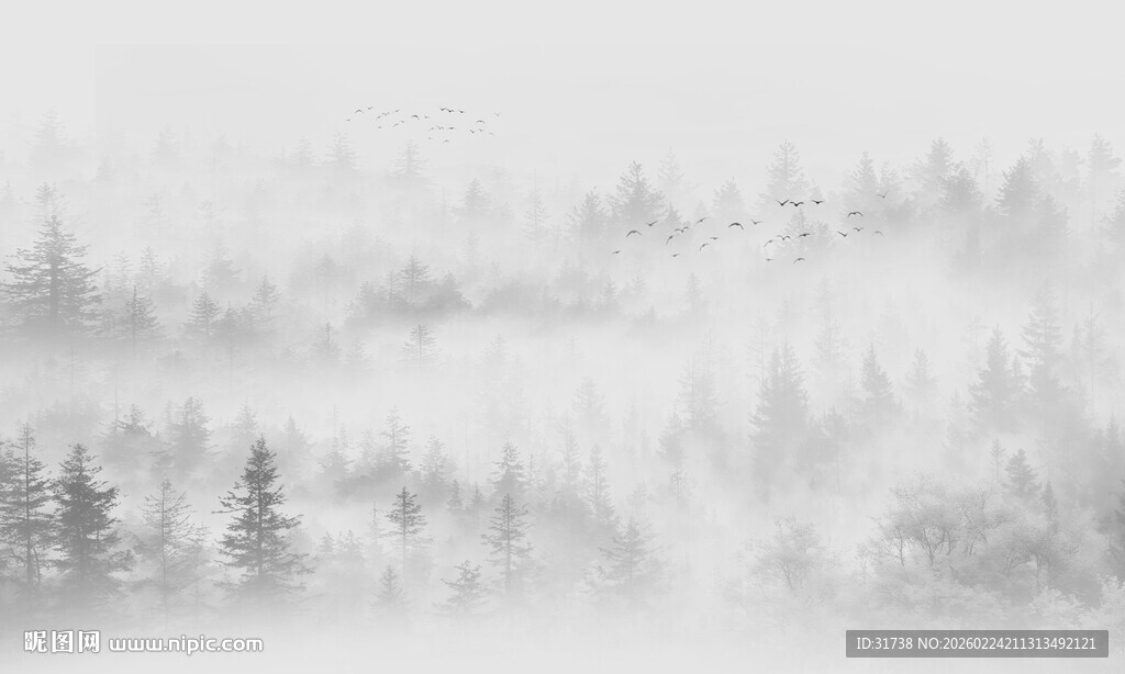 中国风森林意境水墨山水画背景