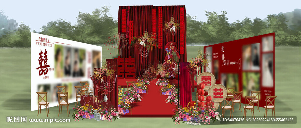 小众红色中式婚礼效果图