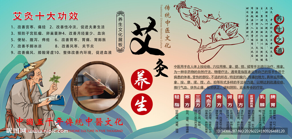 艾灸养生背景墙