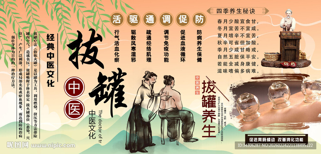 拔罐养生背景墙