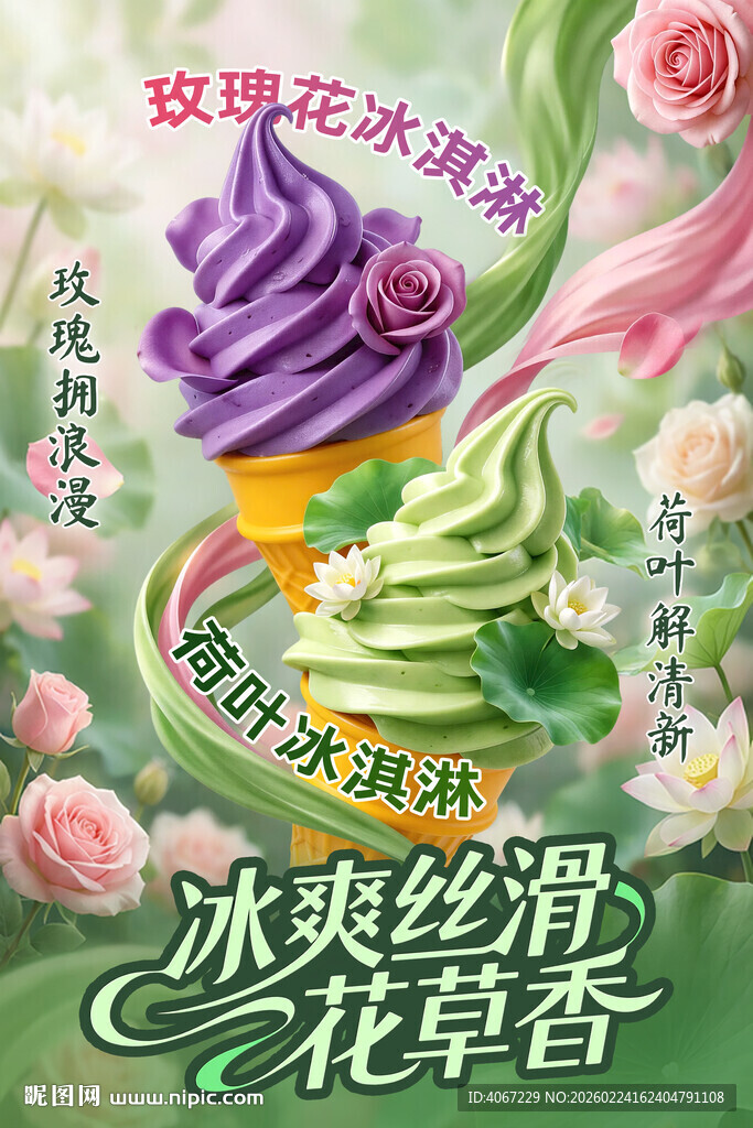 玫瑰花冰淇淋与荷叶冰淇淋