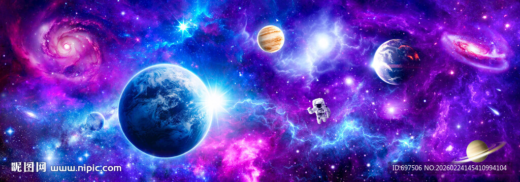 梦幻宇宙星球外太空闪电星空背景