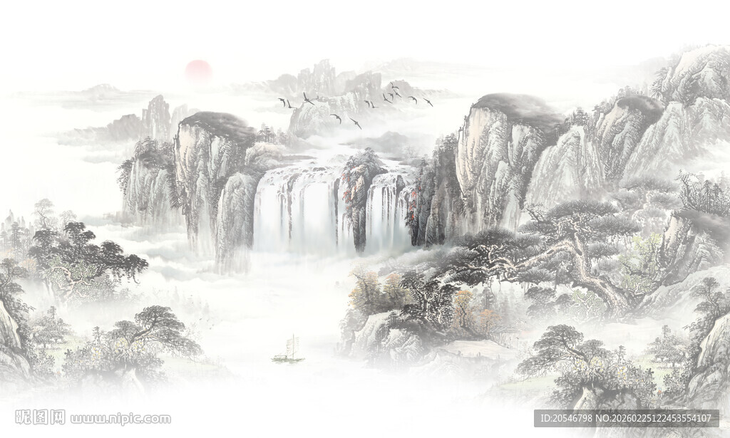 新中式水墨古风背景壁纸壁画