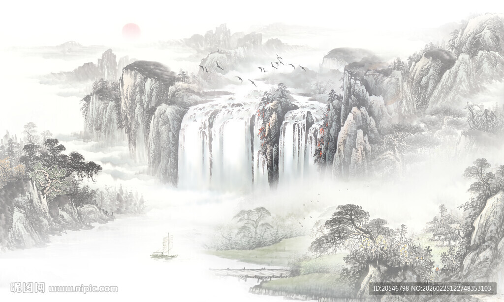 新中式山水画背景墙