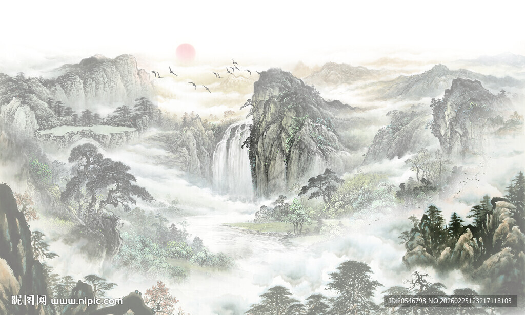 水墨国画山水背景墙