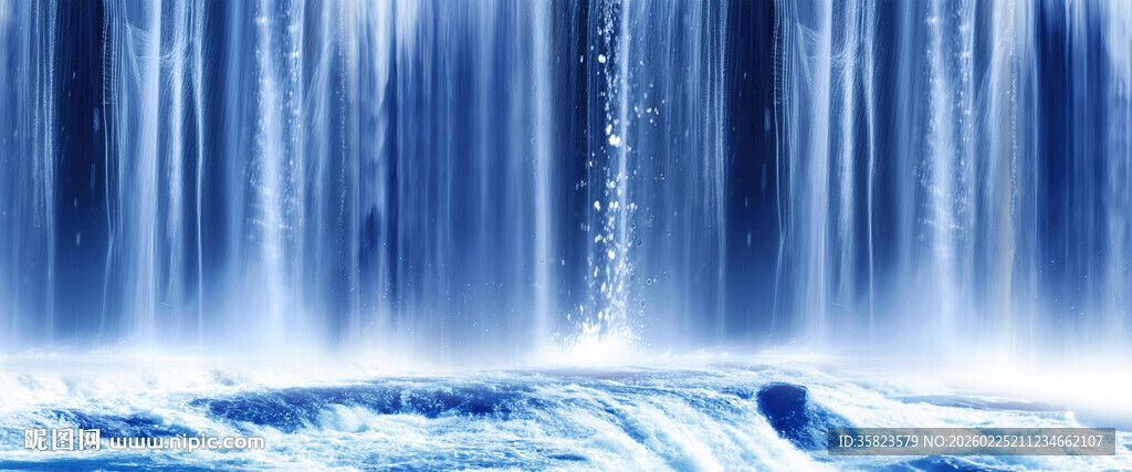 招财瀑布山水画背景图