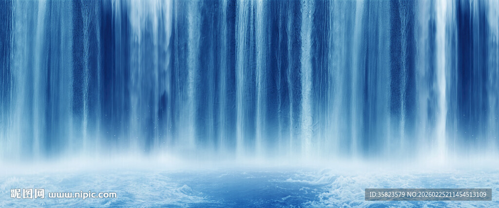 流水生财瀑布山水画背景图