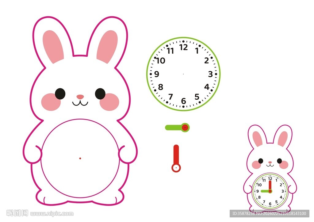可爱兔子时钟卡通图案手工钟表