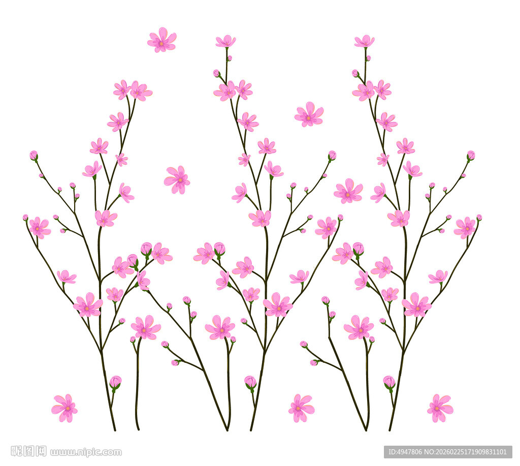 粉色桃花枝插画 矢量图